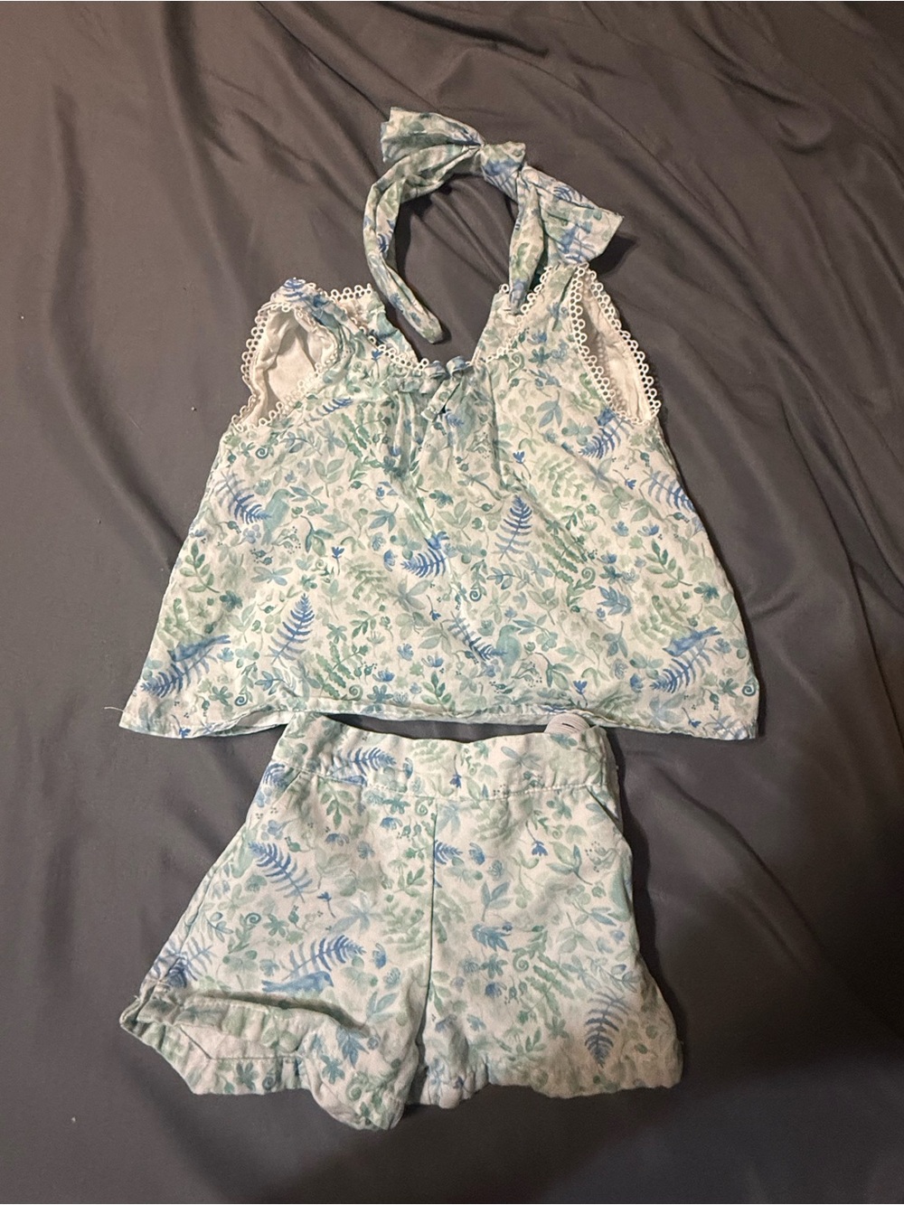 Janie and Jack Light Blue & Mint Floral Two-Piece Pajama Set